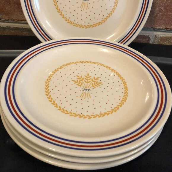Newcor 1989 Stoneware Salad Plates Set of 4 Harvest Wheat Design Wheatfield Reti - Picture 2 of 5